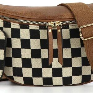 2 Pcs Checkered Crossbody Bags for Women Bum Bag Checkered Cross Body Sling Back